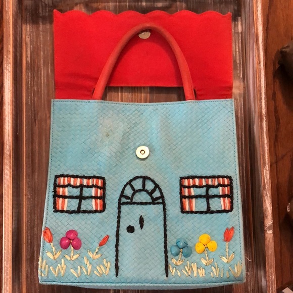 Lulu Guinness
"House" Purse Turquoise and Red Straw Satchel
10"L x 3"W x 10"H - Picture 14 of 15
